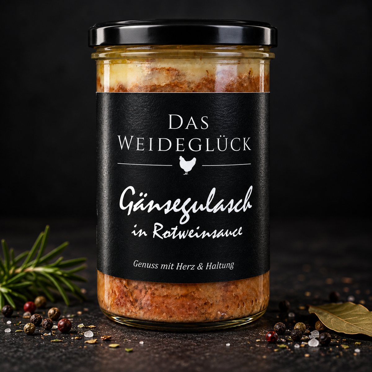 Gänsegulasch in Rotweinsauce